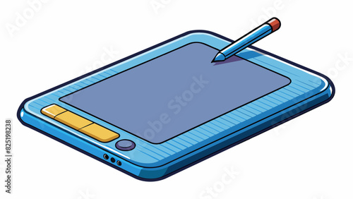 A flat rectangular pad with a smooth surface and a stylus. It is used for drawing and writing and has pressure sensitivity for more accurate strokes.. Cartoon Vector.