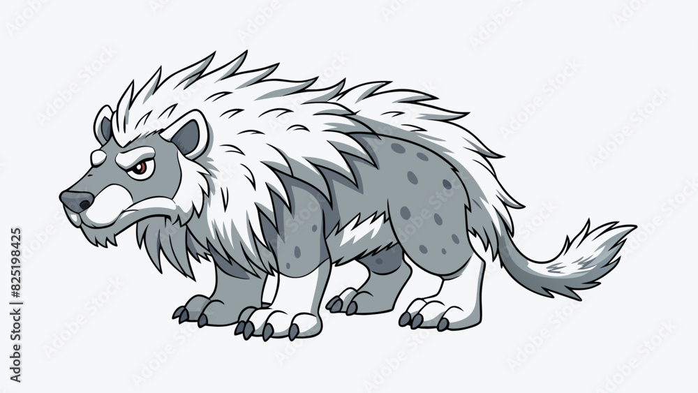A formidable predator with a thick mane muscular body and a long snout. Its fur is a mottled mix of grey and silver and it roams the snowy tundra. Cartoon Vector. A formidable predator with a thick mane muscular body and a long snout. Its fur is a mottled mix of grey and silver and it roams the snowy tundra. Cartoon Vector.