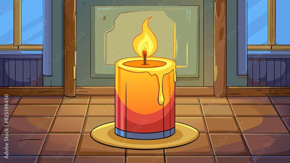 Obraz premium A fragrant candle that fills the room with a sweet and comforting aroma. The flame dances and flickers casting a warm glow that illuminates the room.. Cartoon Vector.