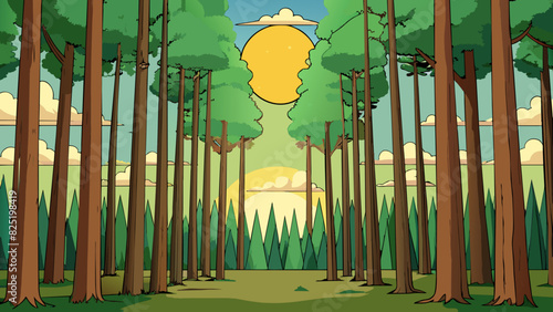 A forest with a million trees each one towering tall and stretching towards the sun.. Cartoon Vector.