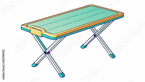 A folding table made of lightweight plastic material perfect for outdoor events. It has a simple yet functional design with adjustable legs for. Cartoon Vector.