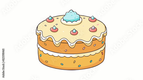 A freshly baked cake with perfectly frosted edges and intricate decorations but one small bite reveals that its actually a storebought cake disguised. Cartoon Vector. photo