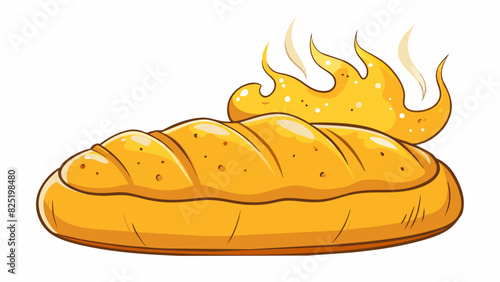 A freshly baked loaf of bread with steam still rising from its golden top. The crust crackling under gentle pressure and revealing a soft and fluffy. Cartoon Vector.