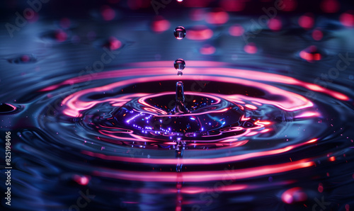 a close up of a water drop with a red and blue background