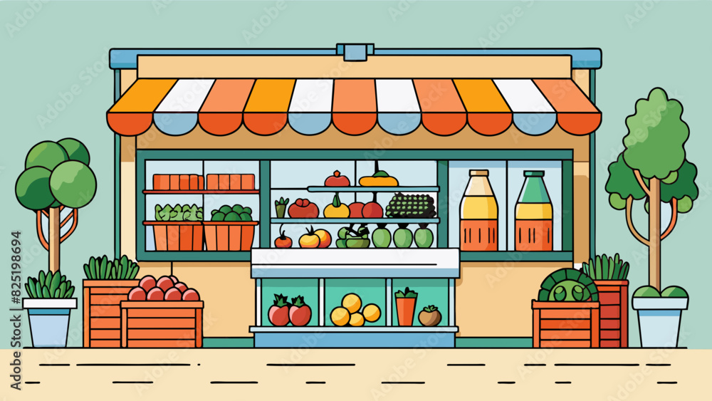 A grocery store displaying a range of organic produce from small batch locally sourced fruits and vegetables to large scale certified organic options. Cartoon Vector. A grocery store displaying a range of organic produce from small batch locally sourced fruits and vegetables to large scale certified organic options. Cartoon Vector.