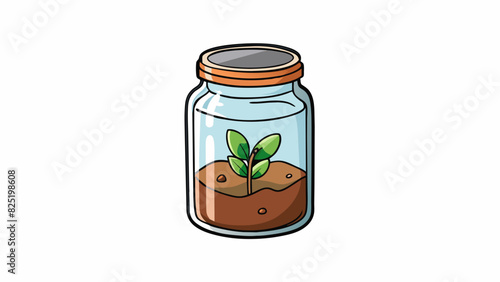 A glass jar filled with soil and a small plant serves as the base for a terrarium. The jar is clear and smooth with a wide mouth for easy access.. Cartoon Vector.