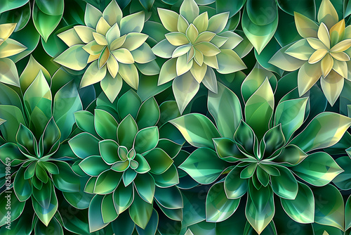 A green and yellow flower pattern with a green background photo