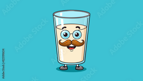 A glass filled halfway with milk with a leftover milk mustache on the rim.. Cartoon Vector.