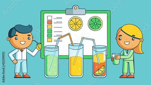 A group of volunteers were asked to taste three different variations of lemonade and record their preferences. The objects characteristic of taste was. Cartoon Vector.