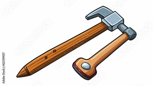 A hammer and a nail The hammer is a sy tool with a wooden handle and a metal head while the nail is a small sharp piece of metal. They have a. Cartoon Vector.