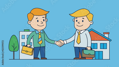 A handshake between a buyer and a seller depicting a mutually beneficial agreement being made.. Cartoon Vector.