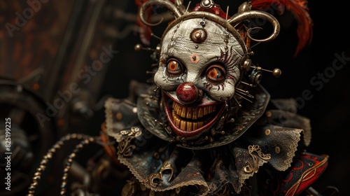 Creepy steampunk clown doll for horror themed designs