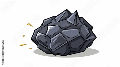 A jagged black stone with sharp edges and irregular shapes. It feels rough to the touch and emits a dull thud when dropped on a hard surface.. Cartoon Vector.