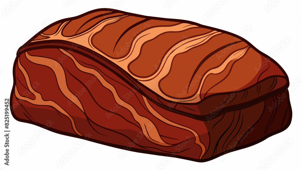 A large dark brown piece of meat with marbling and a thick layer of fat on one side typically used for slow roasting or grilling.. Cartoon Vector. A large dark brown piece of meat with marbling and a thick layer of fat on one side typically used for slow roasting or grilling.. Cartoon Vector.