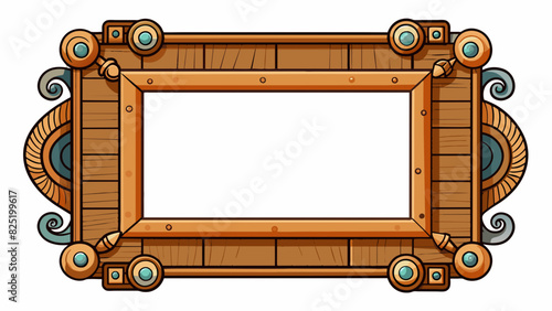 A large rectangular frame made of wood and metal with intricate carvings and empty spaces used to display and protect valuable pieces of artwork or. Cartoon Vector.