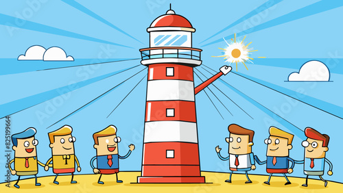 A leader is like a lighthouse guiding others towards their goals and shining light on the right path to achieve success. They are a beacon of hope and. Cartoon Vector.