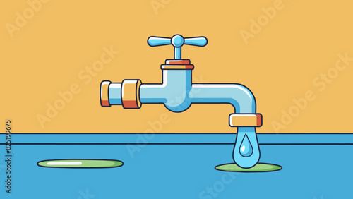 A leaky faucet with a constant drip causing a small puddle to form on the countertop.. Cartoon Vector.