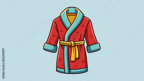 A luxurious plush bathrobe is being sold at a department store. Made of soft absorbent fabric and featuring a stylish spainspired design it offers. Cartoon Vector. photo