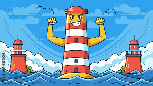 A manager is like a lighthouse providing guidance and stability during turbulent times and helping their team stay on course.. Cartoon Vector.