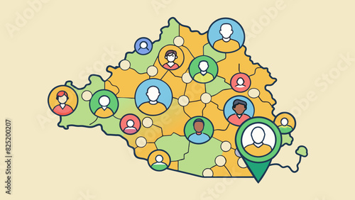 A map with different colored dots representing the population density of various regions with a key indicating the number of people per square mile.. Cartoon Vector.