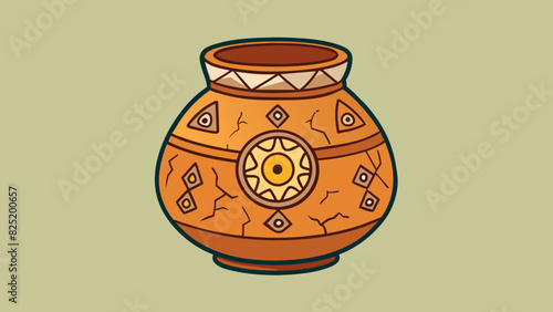 An ancient clay pot adorned with intricate patterns and symbols serves as a vessel for both water and history. Its cracked and aged exterior holds. Cartoon Vector.