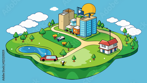 An exclusive golf course with pristine greens and luxurious amenities catering to a wealthy clientele. This represents the social and cultural capital. Cartoon Vector.