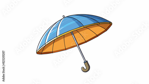 An umbrella This object has a circular shape with a collapsible metal or plastic frame. It has a handle for holding and a fabric or plastic cover that. Cartoon Vector. photo