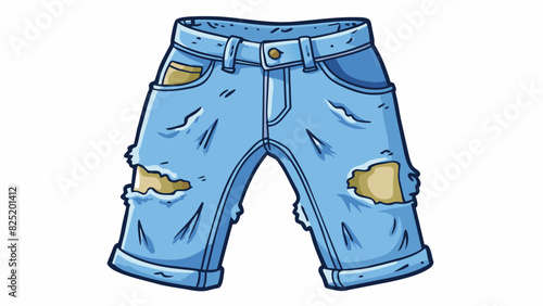 A pair of faded blue jeans with a distressed finish. The denim is sy and thick ideal for outdoor activities.. Cartoon Vector.