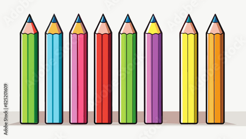 A perfectly aligned row of colorful pencils with each pencil standing upright and shard to the same length.. Cartoon Vector.