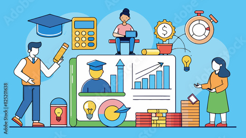 A personal finance course teaches students about managing money creating a budget and making smart investments. Students learn about different. Cartoon Vector.