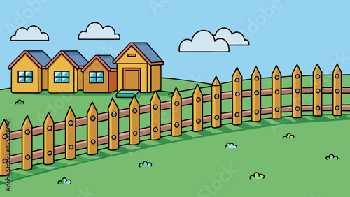 A perfectly straight line with equal spacing in between resembling a wire fence and representing the boundaries and divisions between properties.. Cartoon Vector.