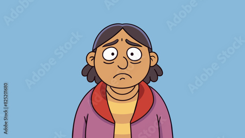 A persons downturned lips droopy eyelids and slumped shoulders reflecting a sad and defeated expression.. Cartoon Vector.