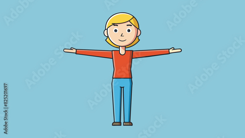 A person standing with their arms extended straight out to the sides forming a perfect right angle.. Cartoon Vector.