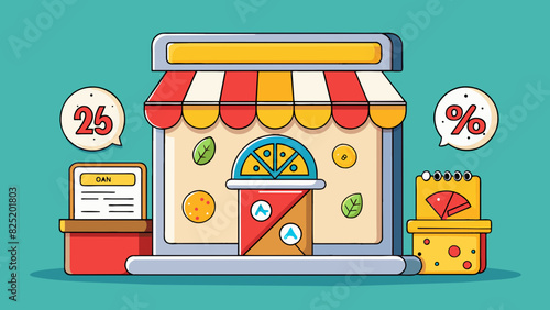 A pizza joint offers a discount of 25 percent for all online orders which means that customers only have to pay 75 percent of the original price for. Cartoon Vector.