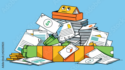 A pile of overdue bills and collections notices signifying poor financial health and potential debt problems.. Cartoon Vector.