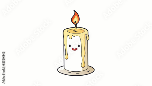 A plain white candle only a few inches tall with a single wick. It has been burned for about an hour leaving a small pool of melted wax around its. Cartoon Vector.