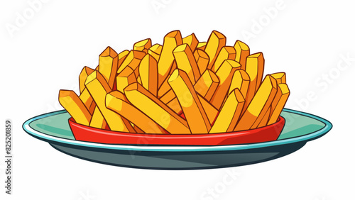 A plate of crispy golden fries piled high and lightly salted. The fries are uniform in shape and size with a crunchy exterior and fluffy interior.. Cartoon Vector.