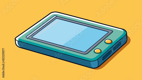 A player is a flat rectangular piece of technology with a touchsensitive screen. It can be held in one hand and has a thin lightweight body.. Cartoon Vector.