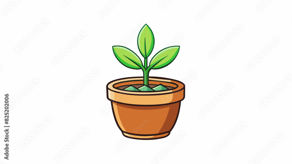 A potted plant This instance is a living organism contained in a ceramic vessel. It has green leaves thin stems and roots that extend into the soil.. Cartoon Vector. A potted plant This instance is a living organism contained in a ceramic vessel. It has green leaves thin stems and roots that extend into the soil.. Cartoon Vector.