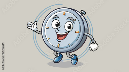 A round metallic object with two hands and numbers on its face. It also has a thin second hand that moves around the face.. Cartoon Vector.