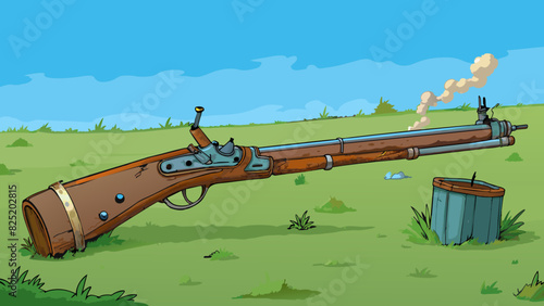 A rusted old musket abandoned in a field serves as a solemn reminder of the violence and warfare that once ravaged the land. The metal is pitted and. Cartoon Vector. photo