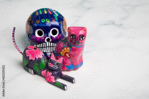 Mexican alebrijes clay scultures of animals cats culture