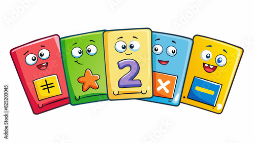A set of colorful flashcards with numbers and equations used to teach basic mathematics and improve number recognition skills.. Cartoon Vector.