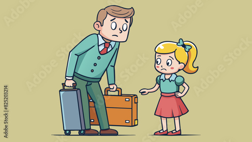 As his wife walked into the room the husband quickly stood up to help her with her heavy suitcase. He had a strong sy frame and a kind gentle demeanor. Cartoon Vector.