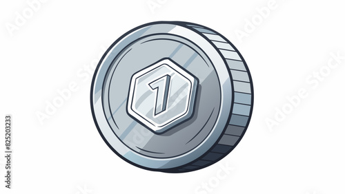 A shiny silvercolored coin with a raised design on one side and numerical value on the other. The edges are ridged and rough and the weight is. Cartoon Vector.