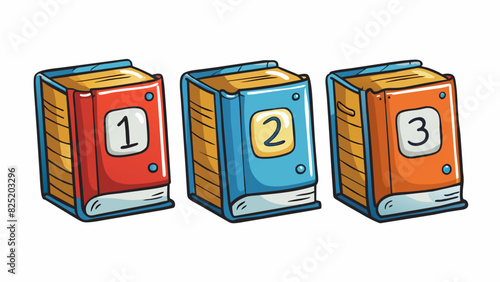 A set of three books with matching covers displaying numbers in sequential order on the spines.. Cartoon Vector.