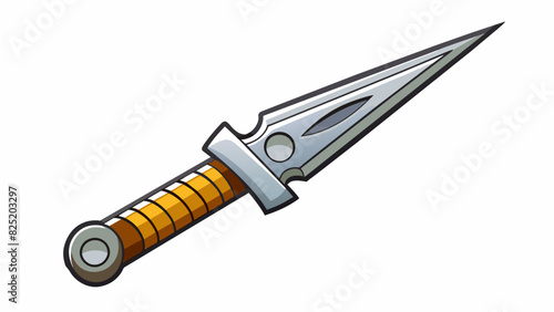 A sharp metallic tool with a pointed end and a curved serrated side used for ting and slicing through materials.. Cartoon Vector.