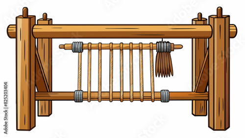 A simple loom fashioned from wooden branches and woven with natural fibers used to create textiles for clothing and shelter.. Cartoon Vector.