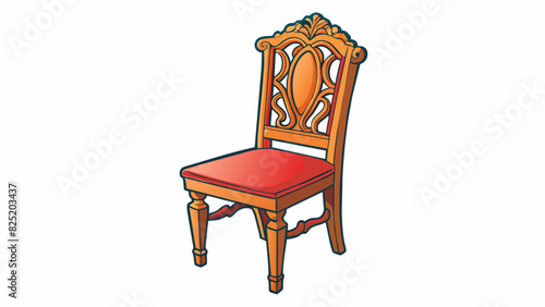 A single wooden dining chair with a curved backrest and finely carved details along the edges.. Cartoon Vector.