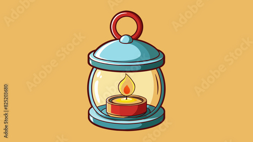 A small circular object made of clear glass with a metal lid. Inside it holds a wick coated in wax which can be lit to produce light and heat.. Cartoon Vector.